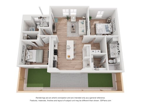 Floor plan for 2 beds, 2 baths, 879 sqft